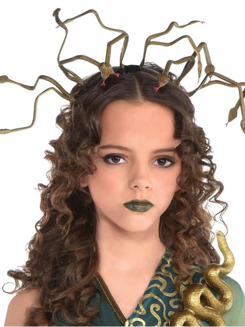 Girls' Green and Gold Halloween Costume Dress with Headpiece - Picture 3 of 6